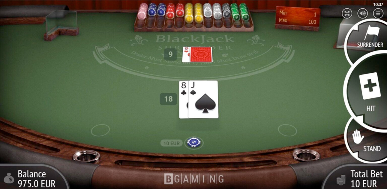 Online blackjack interface