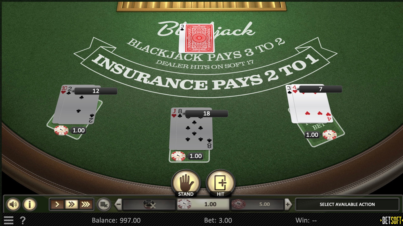 Online blackjack interface